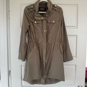 Badgley Mischka Olive Green Trench Coat Gold Hardware Size S